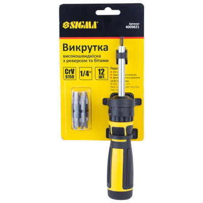 Набір викруток Sigma з реверсом високошвидкісна з бітами 12шт CrV Mega (4009821)