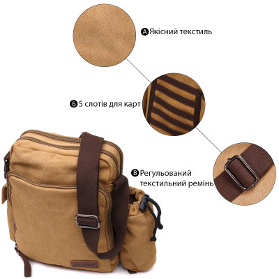 Сумка Vintage Текстильна сумка з чохлом для води Пісочна (22210)