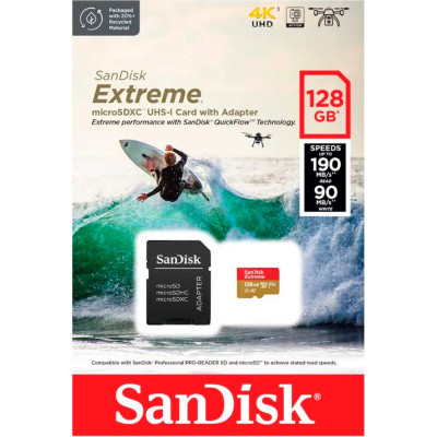 Карта пам&#039;яті SanDisk 128GB microSD class 10 UHS-I Extreme For Action Cams and Dro (SDSQXAA-128G-GN6AA)