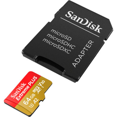 Карта пам&#039;яті SanDisk 64GB microSD class 10 V30 Extreme PLUS (SDSQXBU-064G-GN6MA)