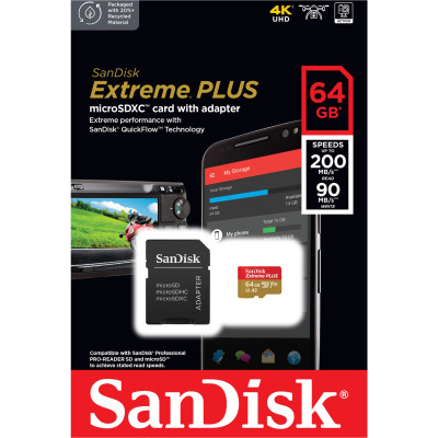 Карта пам&#039;яті SanDisk 64GB microSD class 10 V30 Extreme PLUS (SDSQXBU-064G-GN6MA)
