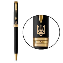 Ручка кулькова Parker SONNET 17 UKRAINE Matte Black Lacquer GT BP Трезубец (84832_T001y)