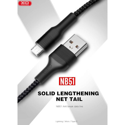 Дата кабель USB 2.0 AM to Micro 5P 1.0m 2.1A black XO (NB51-M-1-BK)