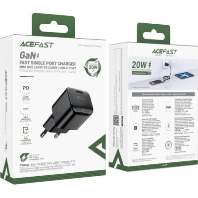Зарядний пристрій Acefast USB-C 20W Gan A73 mini Fast Charger Black (6974316282648)