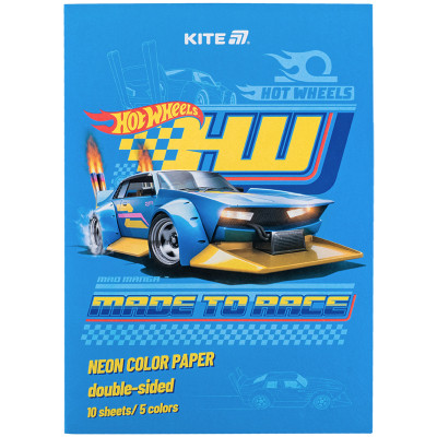Кольоровий папір Kite А4 неоновий Hot Wheels (10 аркушів/ 5 кольорів) (HW24-252)