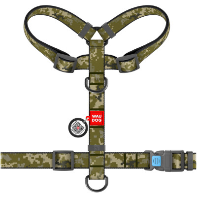 Шлея для собак WAUDOG Nylon з QR паспортом анатомічна H-подібна &quot;Мілітарі&quot; L (322-4026)