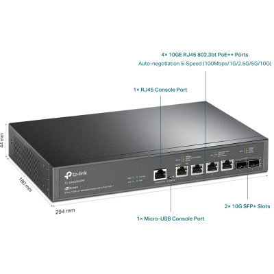 Комутатор мережевий TP-Link TL-SX3206HPP 2xSFP+ (10GE) 4x10GE LAN console+microUSB L2 JetStream 19&quot; 1U (TL-SX3206HPP)