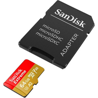 Карта пам&#039;яті SanDisk 64GB microSD class 10 UHS-I Extreme For Action Cams and Dro (SDSQXAH-064G-GN6AA)