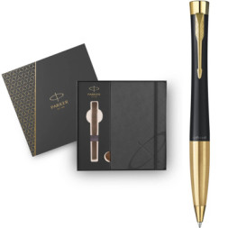 Ручка кулькова Parker URBAN 17 Muted Black GT BP + блокнот Parker + подар.упаковка GIFT24 (30 035b24)