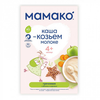 Дитяча каша MAMAKO молочна гречана з яблуком і морквою на козячому молоці 200 г (4607088795826)