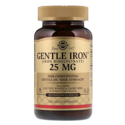 Мінерали Solgar Хелатний Залізо, 25 мг, Gentle Iron, 180 рослінніхапсул (SOL-01250)