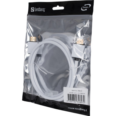 Кабель мультимедийный HDMI to HDMI 1.0m 2.0 white Sandberg (308-97)