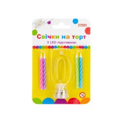 Свічка Maxi 4 шт, на торт з LED підставкою &quot;0&quot;, що світиться (MX701007-0)