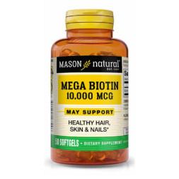 Вітамін Mason Natural Біотин 10000мкг, Mega Biotin, 50 гелевих капсул (MAV16799)