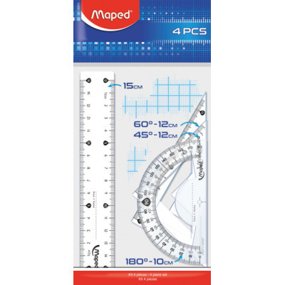 Лінійка Maped набір ESSENTIALS Mini, 15см, 4 предмета, прозорий (MP.242815)