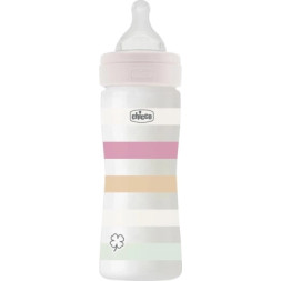 Пляшечка для годування Chicco Well-Being Colors з силіконовою соскою 2м+ 250 мл Рожева (28623.11)
