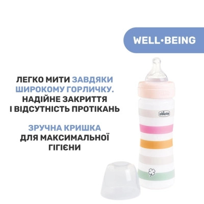 Пляшечка для годування Chicco Well-Being Colors з силіконовою соскою 2м+ 250 мл Рожева (28623.11)