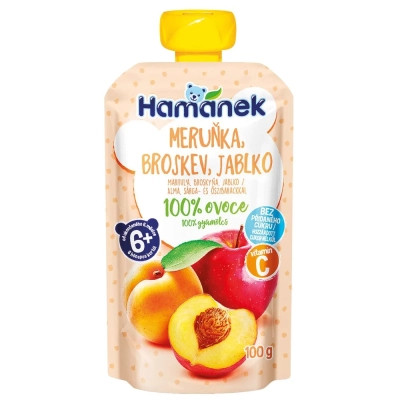 Дитяче пюре Hamanek із яблук, абрикосів та персиків 100 г (1215912)
