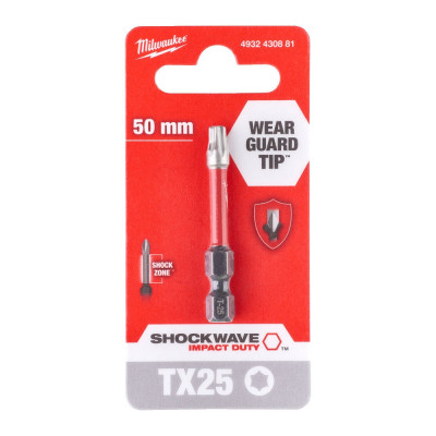 Біта для шуруповерта Milwaukee SHOCKWAVE TX25, 50мм 1шт (4932430881)