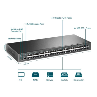 Комутатор мережевий TP-Link TL-SG3452X 48xGE 4x10GE/SFP+ L2 JetStream 19&quot; 1U (TL-SG3452X)