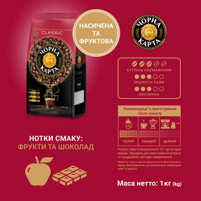 Кава ЧОРНА КАРТА Classic в зернах 1000 г (ck.53845)