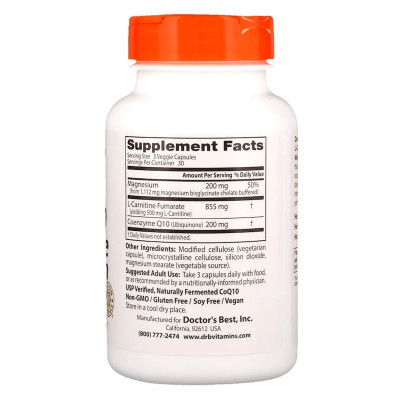 Антиоксидант Doctor&#039;s Best Коензим Q10, L-Карнитин і Магній, CoQ10 L-Carnitine Magnesiu (DRB-00477)