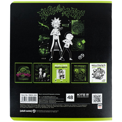 Зошит Kite Rick and Morty 48 аркушів, клітинка (RM24-259)
