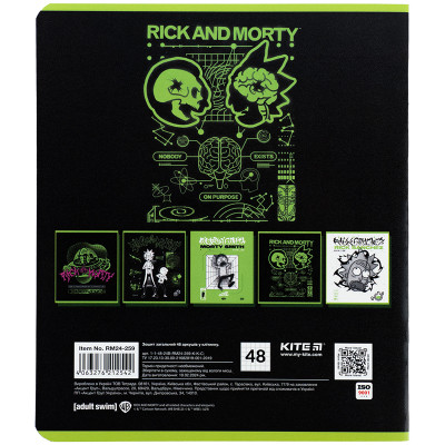 Зошит Kite Rick and Morty 48 аркушів, клітинка (RM24-259)