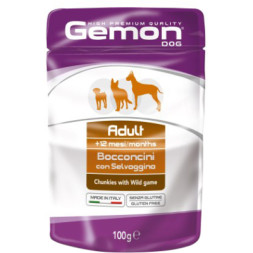 Вологий корм для собак Gemon Dog Wet шматочки з м'ясом диких тварин 100 г (8009470300629)
