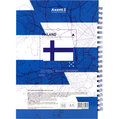 Блокнот Axent на спіралі тверда обкл., А5, 96арк. Helsinki (8032-06-A)