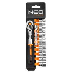 Набір головок Neo Tools 14шт, 1/4&quot;, тріскачка 90 зубців, CrV (10-000)