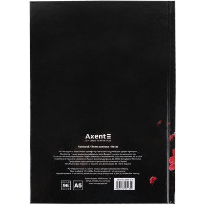 Книга записна Axent Red fleur А5, 96 аркушів, клітинка, тверда обкладинка (8459-3-A)