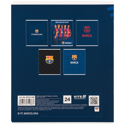 Зошит Kite FC Barcelona, 24 аркуші, клітинка (BC25-238)