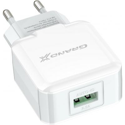 Зарядний пристрій Grand-X USB 5V 2,1A White + cable USB -&gt; Lightning, Cu (CH03LTW)