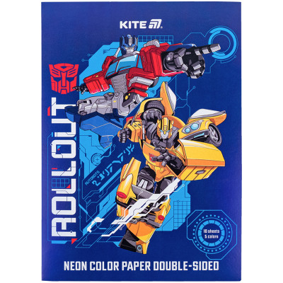 Кольоровий папір Kite А4 неоновий Transformers (10 аркушів/ 5 кольорів) (TF24-252)
