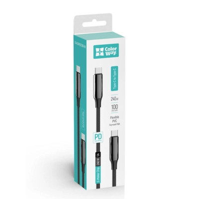 Дата кабель USB-C to USB-C 1.0m (PVC+Aluminum Alloy) (PD Fast Charging 240W) 5А black ColorWay (CW-CBPDCC069-BK)