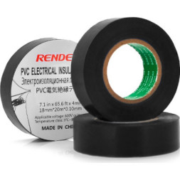 Ізоляційна стрічка Render 0.10мм*18мм*20м Black, temp-10+80°С, 2000V, 10 шт. (0,10мм*18мм*20м-Bk)