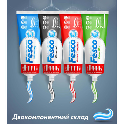 Зубна паста Fesco Charcoal Делікатне відбілювання 250 мл (4823098414056)