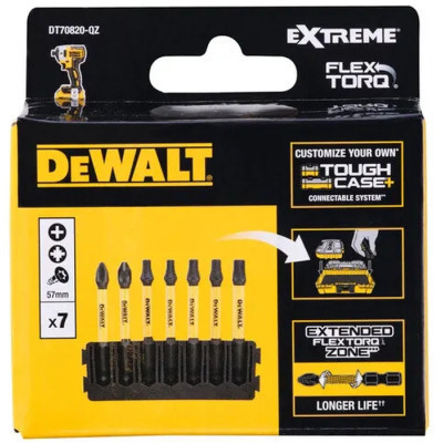 Набір біт DeWALT в касеті для Tough Case, FlexTorq, L57 мм,Рh2, Рz2,T20-2шт.T25-2шт.,T30 (DT70820)