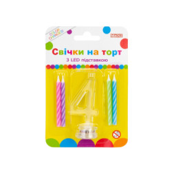 Свічка Maxi 4 шт. на торт з LED підставкою &quot;4&quot;, що світиться (MX701007-4)