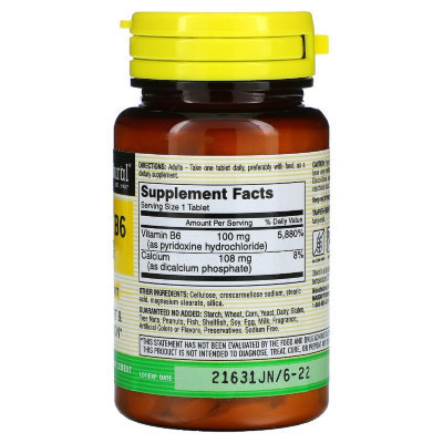 Вітамін Mason Natural Вітамін B6 100 мг, Vitamin B6, 100 таблеток (MAV05711)