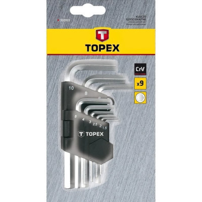 Набір інструментів Topex ключі шестигранні HEX 1.5-10 мм, 9 шт. (35D955)