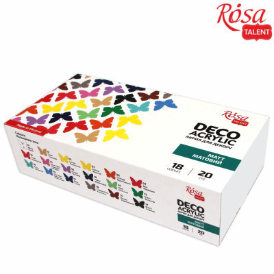 Акрилові фарби Rosa для декору матові 18 кол по 20 мл (4823098523956)