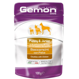 Вологий корм для собак Gemon Dog Wet Puppy&amp;Junior шматочки з куркою 100 г (8009470300636)