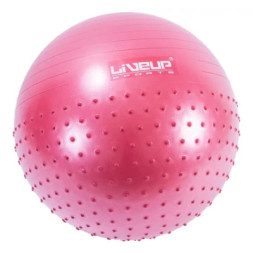 М'яч для фітнесу LiveUp Half Massage Ball LS3569 масажний з насосом червоний 65см/100 (6951376104233)