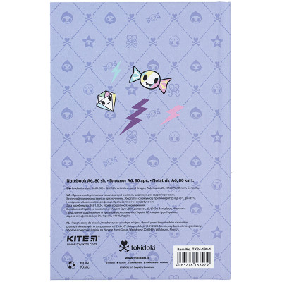Книга записна Kite tokidoki тверда обкладинка, А6, 80 аркушів, клітинка (TK24-199-1)