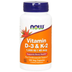 Вітамін Now Foods Вітамін D3 і К2, Vitamin D3 &amp; K-2, 1,000 ME / 45 мкг, 120 ка (NOW-00369)