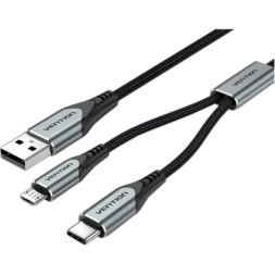 Дата кабель USB 2.0 AM to Micro 5P + Type-C 0.5m Y-Splitter 480Mbps Aluminum Alloy Gray Vention (CQGHD)