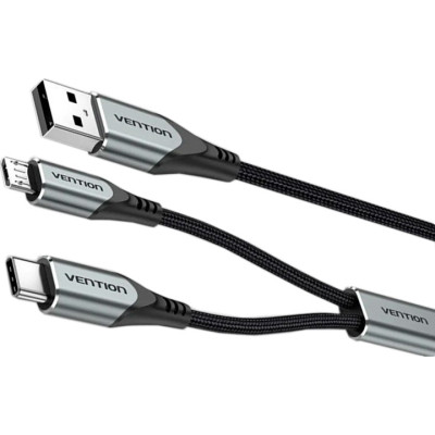 Дата кабель USB 2.0 AM to Micro 5P + Type-C 0.5m Y-Splitter 480Mbps Aluminum Alloy Gray Vention (CQGHD)