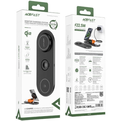 Зарядний пристрій Acefast Wireless QI 3in1 15W E19 Qi2 (6974316283096)